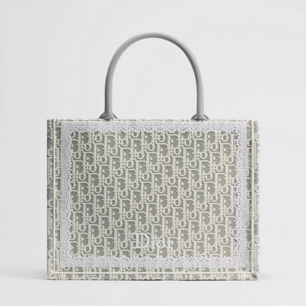 Medium Latte and Gray Dior Oblique Embroidery and White Lace