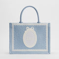 Medium Celestial Blue Dior Oblique Embroidery with White Lace and Dior Médaillon