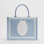 Medium Celestial Blue Dior Oblique Embroidery with White Lace and Dior Médaillon