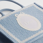 Medium Celestial Blue Dior Oblique Embroidery with White Lace and Dior Médaillon