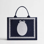 Medium Blue Dior Oblique Embroidery with White Lace and Dior Médaillon