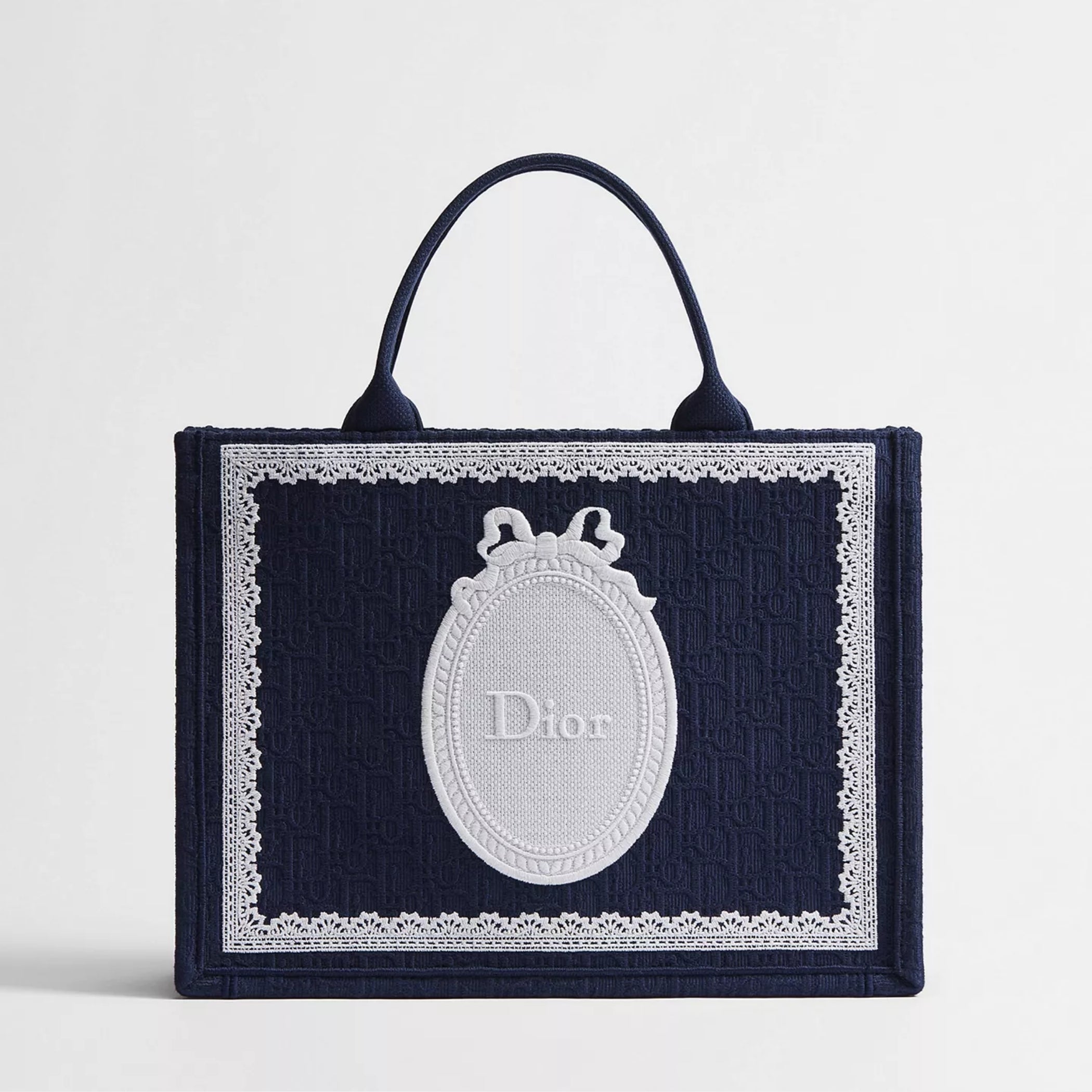 Medium Blue Dior Oblique Embroidery with White Lace and Dior Médaillon