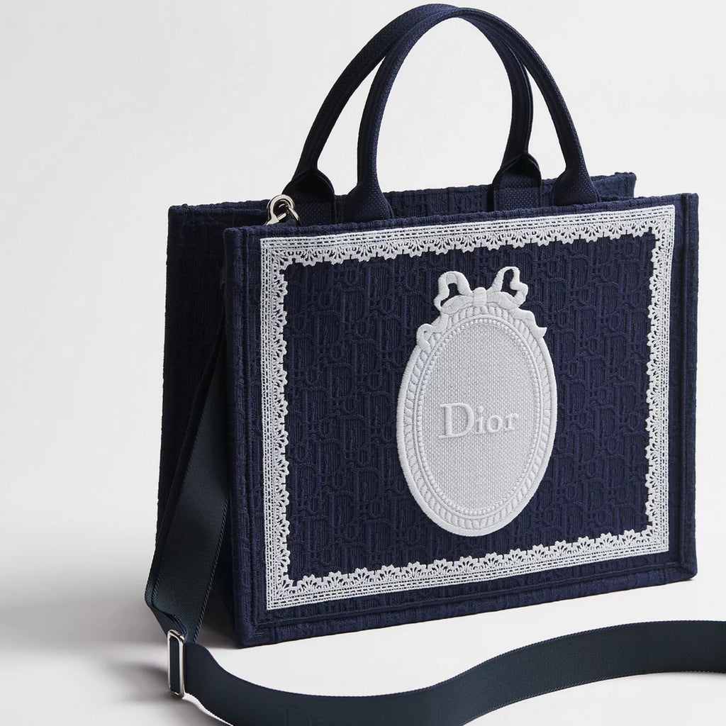 Medium Blue Dior Oblique Embroidery with White Lace and Dior Médaillon