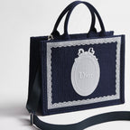 Medium Blue Dior Oblique Embroidery with White Lace and Dior Médaillon