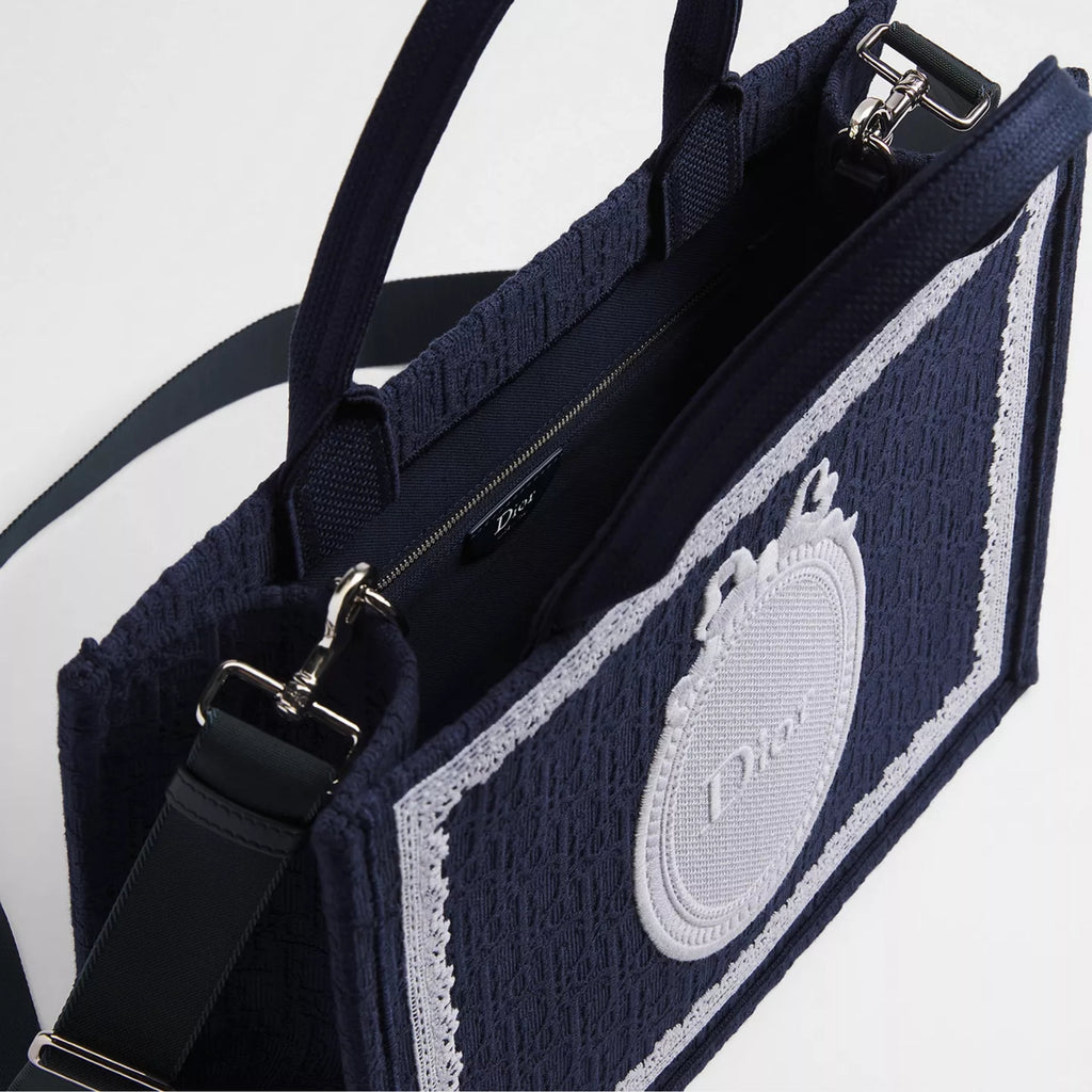 Medium Blue Dior Oblique Embroidery with White Lace and Dior Médaillon