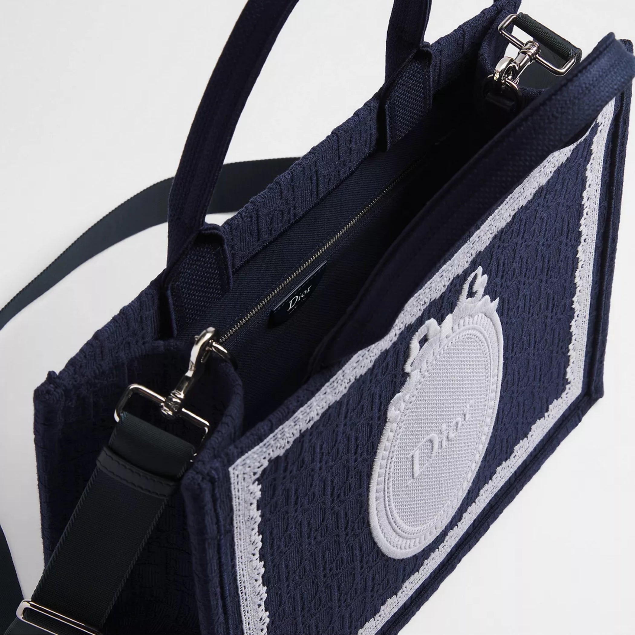 Medium Blue Dior Oblique Embroidery with White Lace and Dior Médaillon