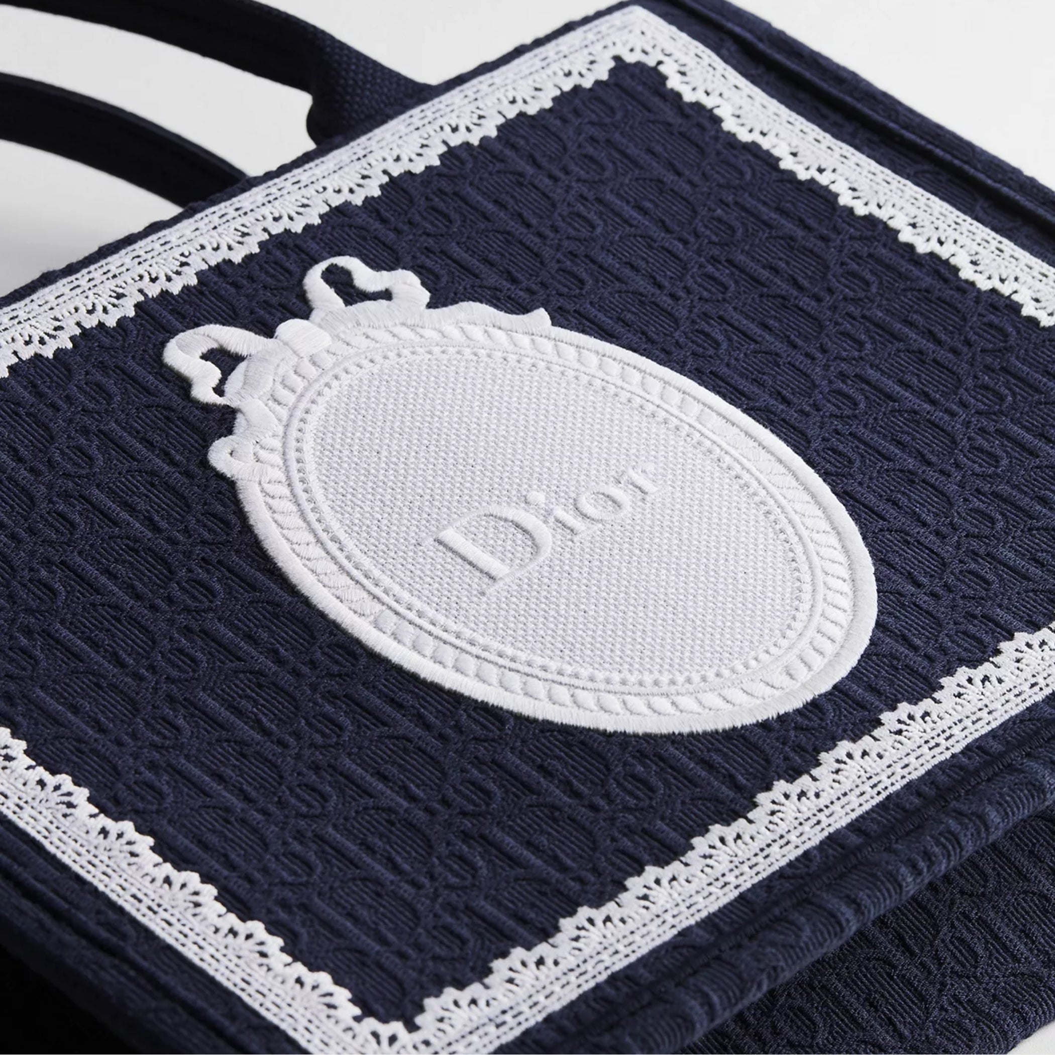 Medium Blue Dior Oblique Embroidery with White Lace and Dior Médaillon