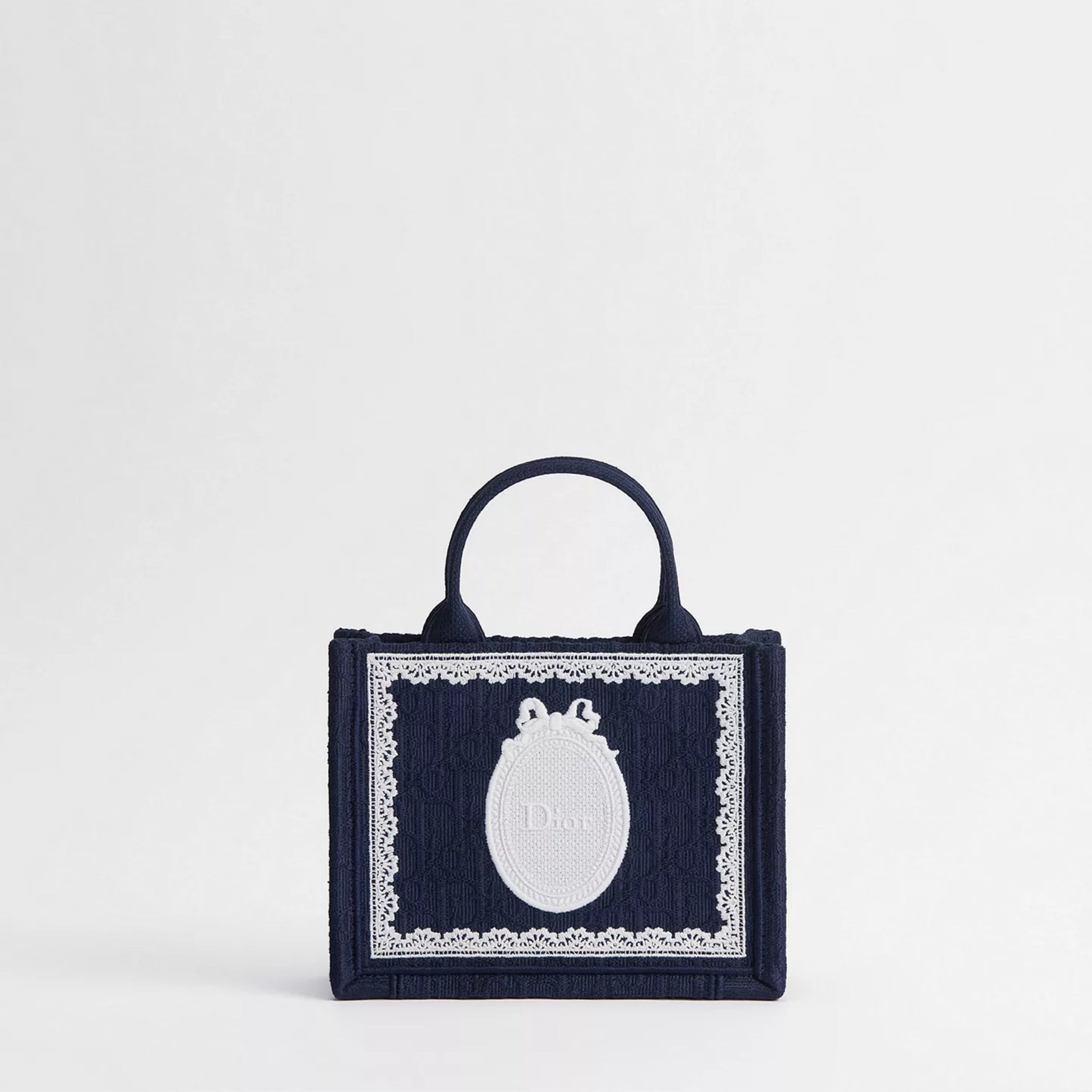 Mini Blue Dior Oblique Embroidery with White Lace and Dior Médaillon