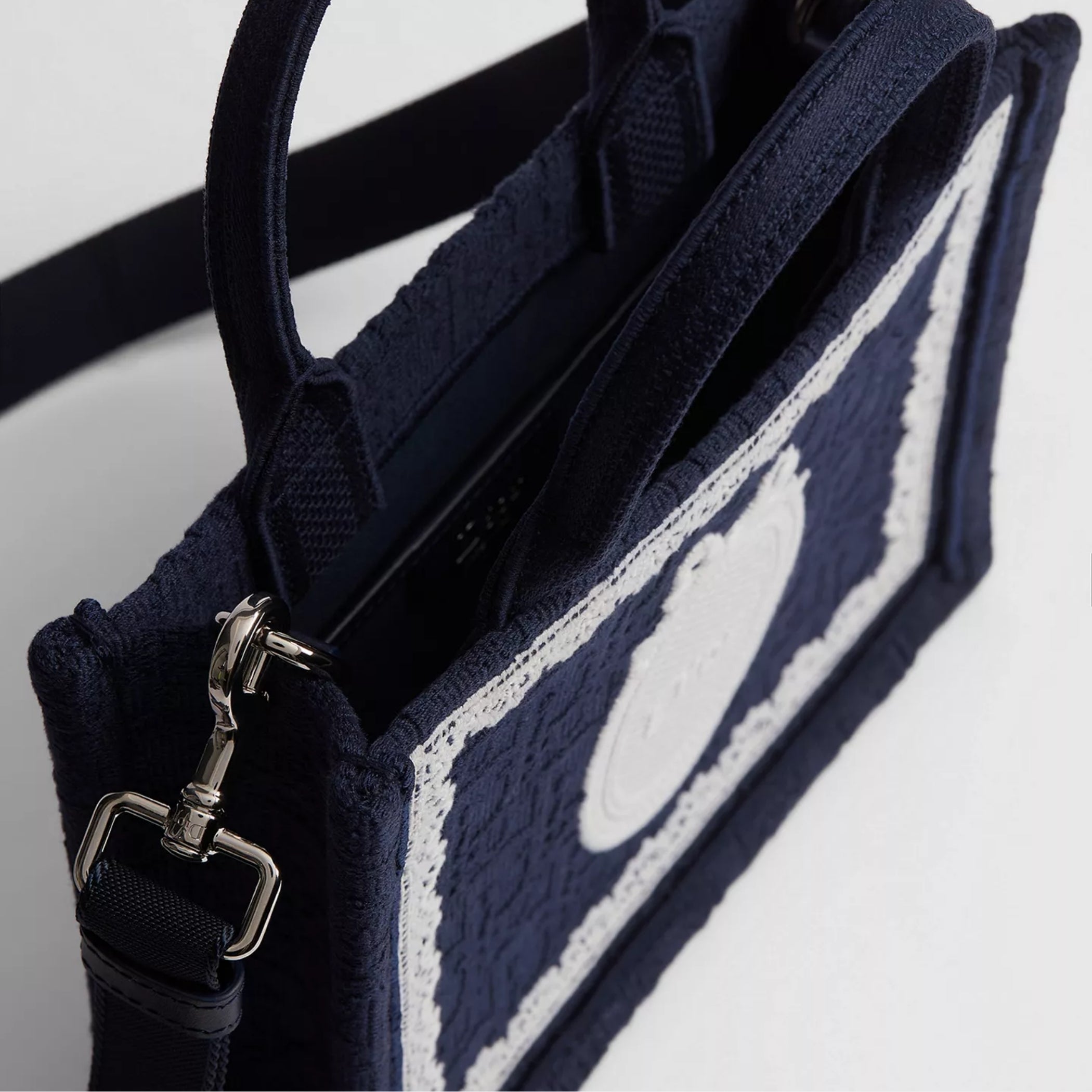 Mini Blue Dior Oblique Embroidery with White Lace and Dior Médaillon