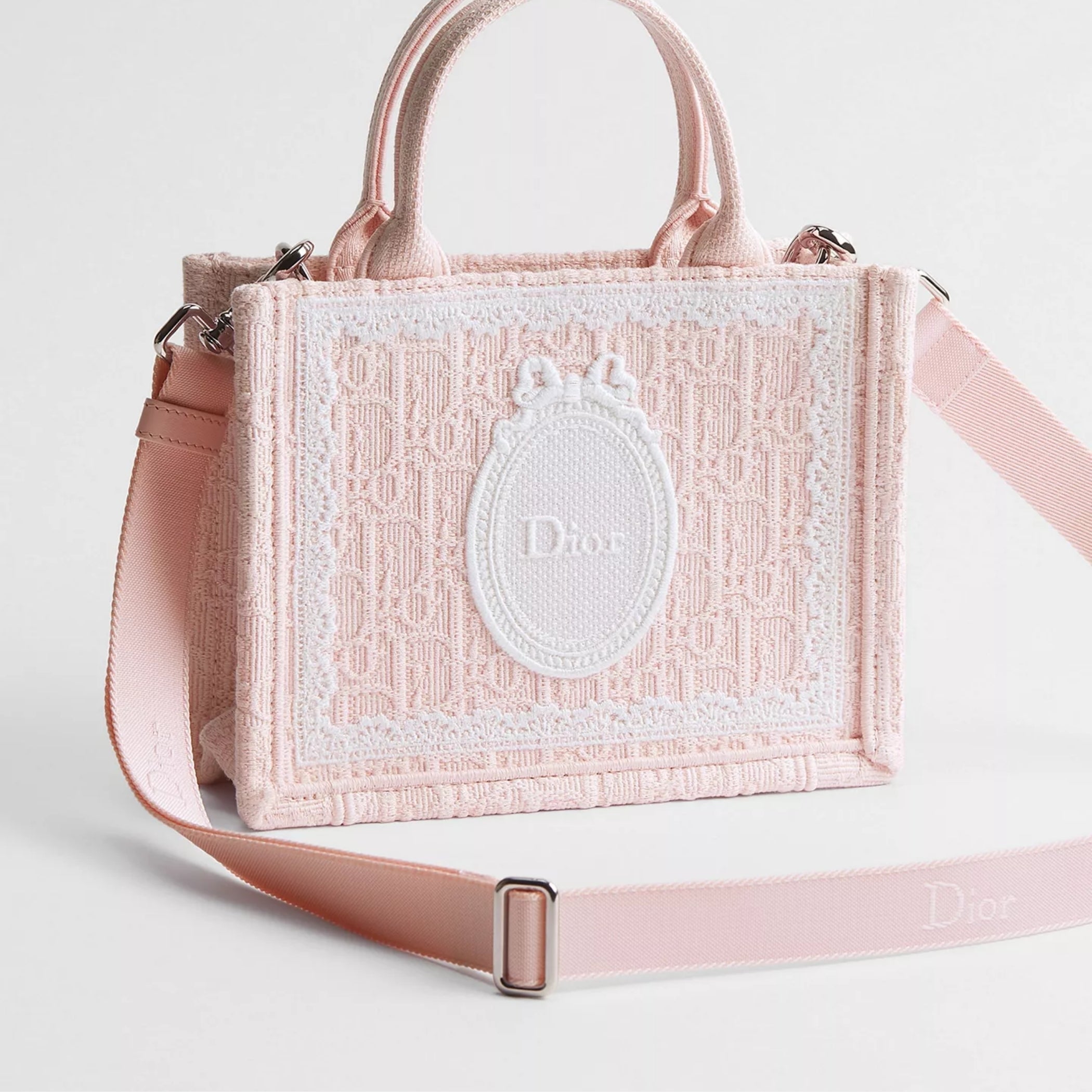 Mini Soupir Pink Dior Oblique Embroidery with White Lace and Dior Médaillon