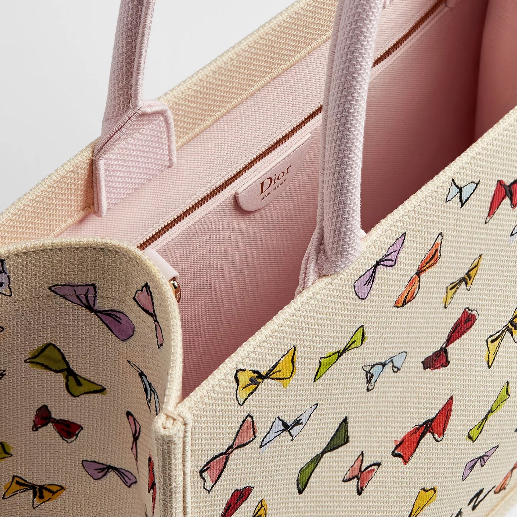Dioriviera Medium Dior Book Tote with Strap Latte Multicolor Dior Bows Embroidery
