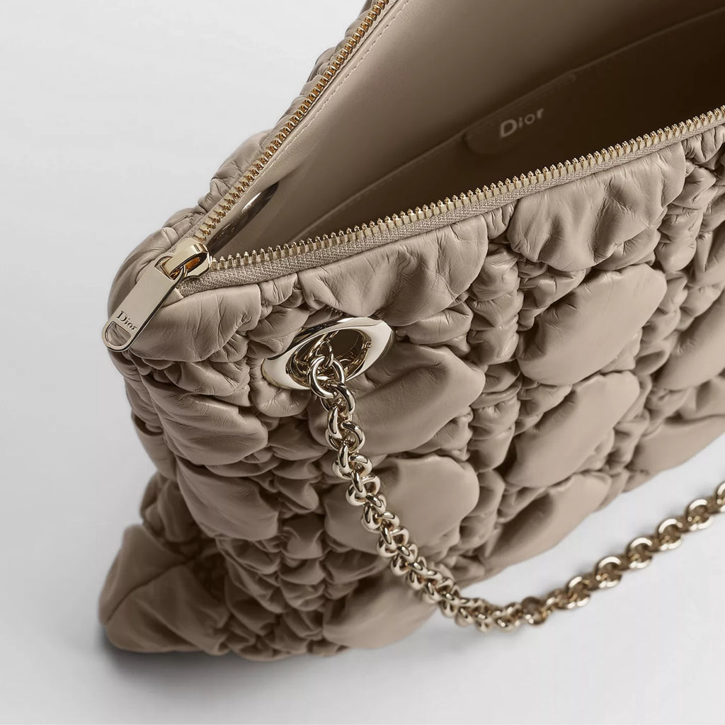 Medium Dior Crunchy Bag. Sand-Colored Puffy Macrocannage Calfskin