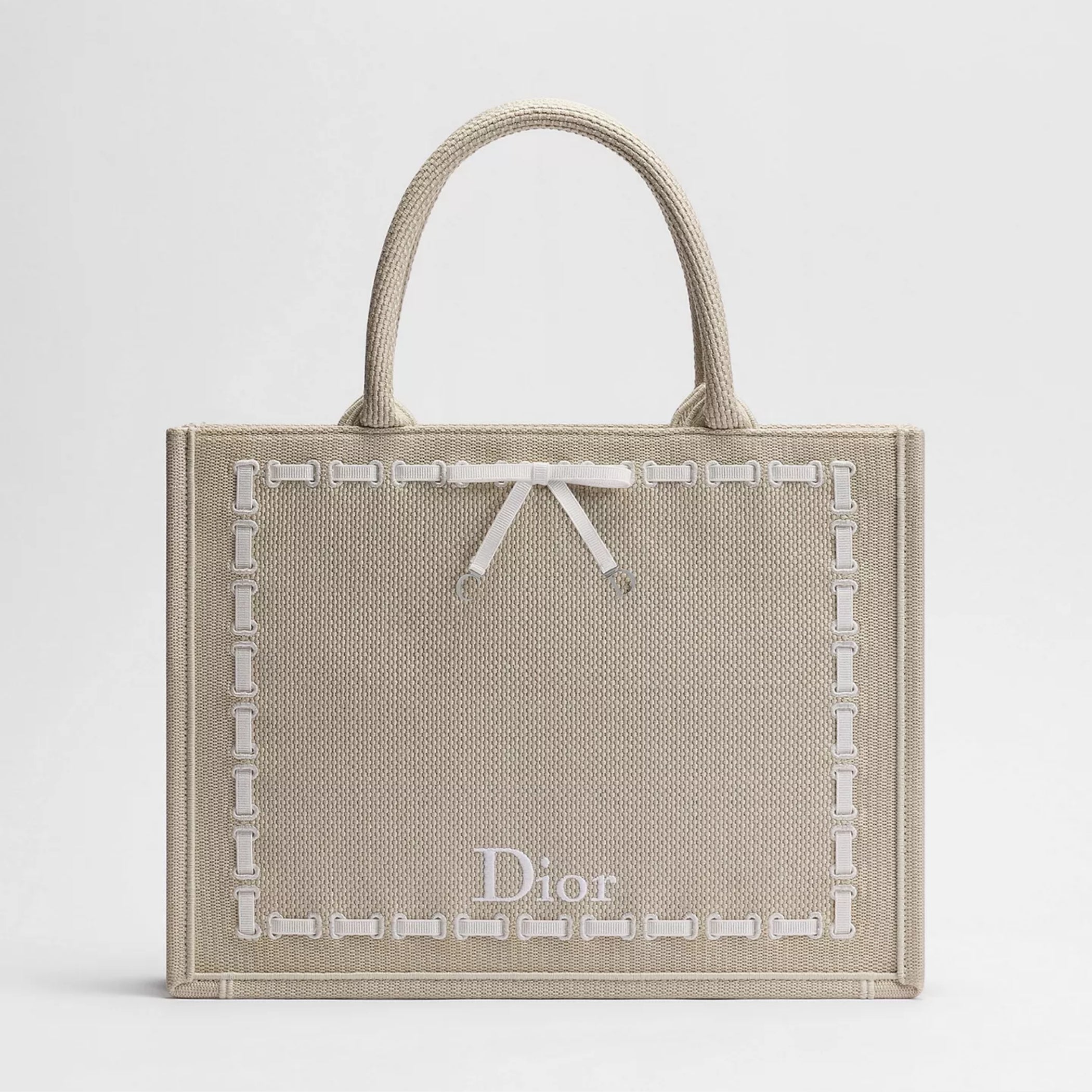 Medium Beige Embroidery and White Woven Grosgrain Ribbon