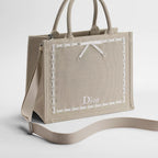 Medium Beige Embroidery and White Woven Grosgrain Ribbon