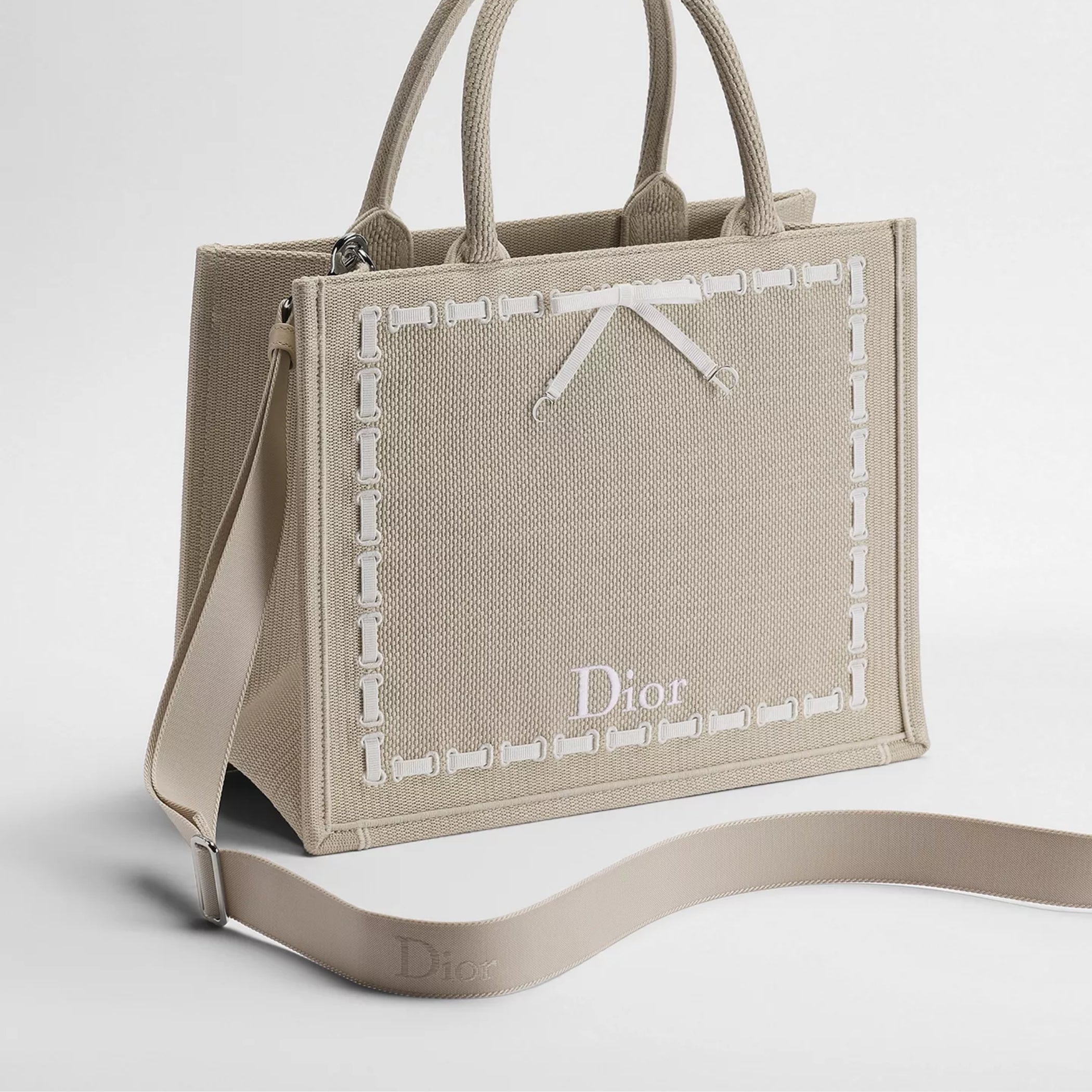 Medium Beige Embroidery and White Woven Grosgrain Ribbon