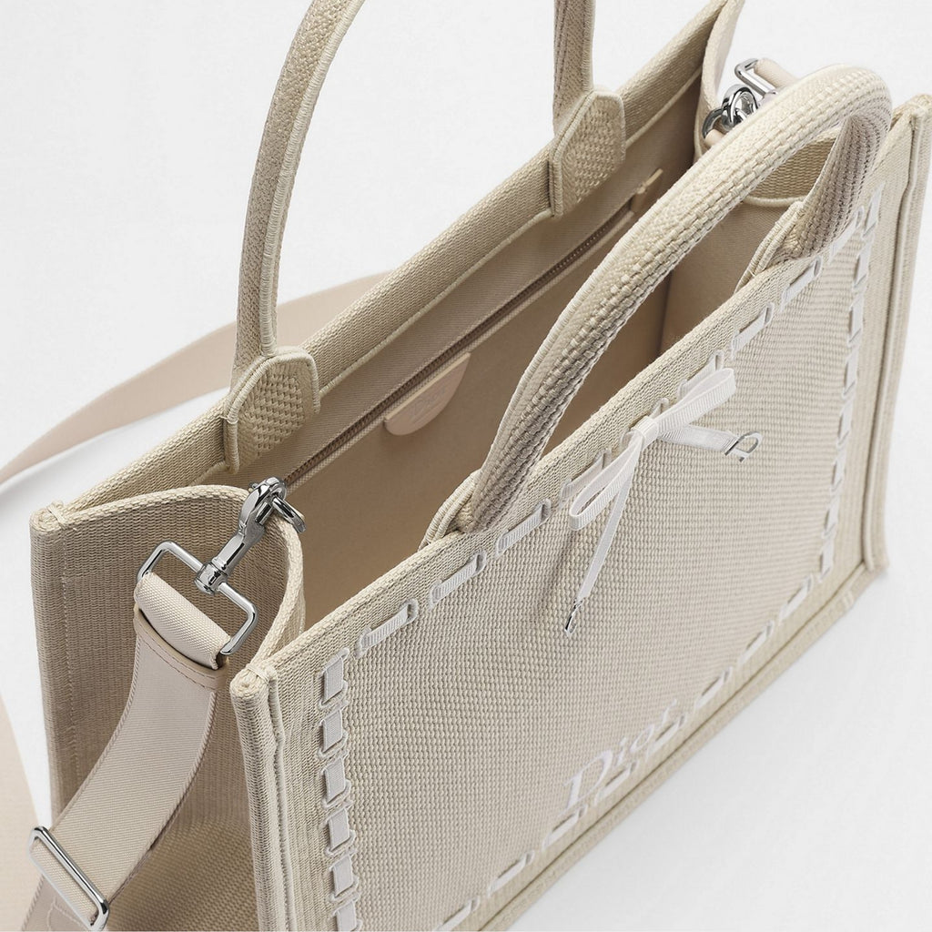 Medium Beige Embroidery and White Woven Grosgrain Ribbon