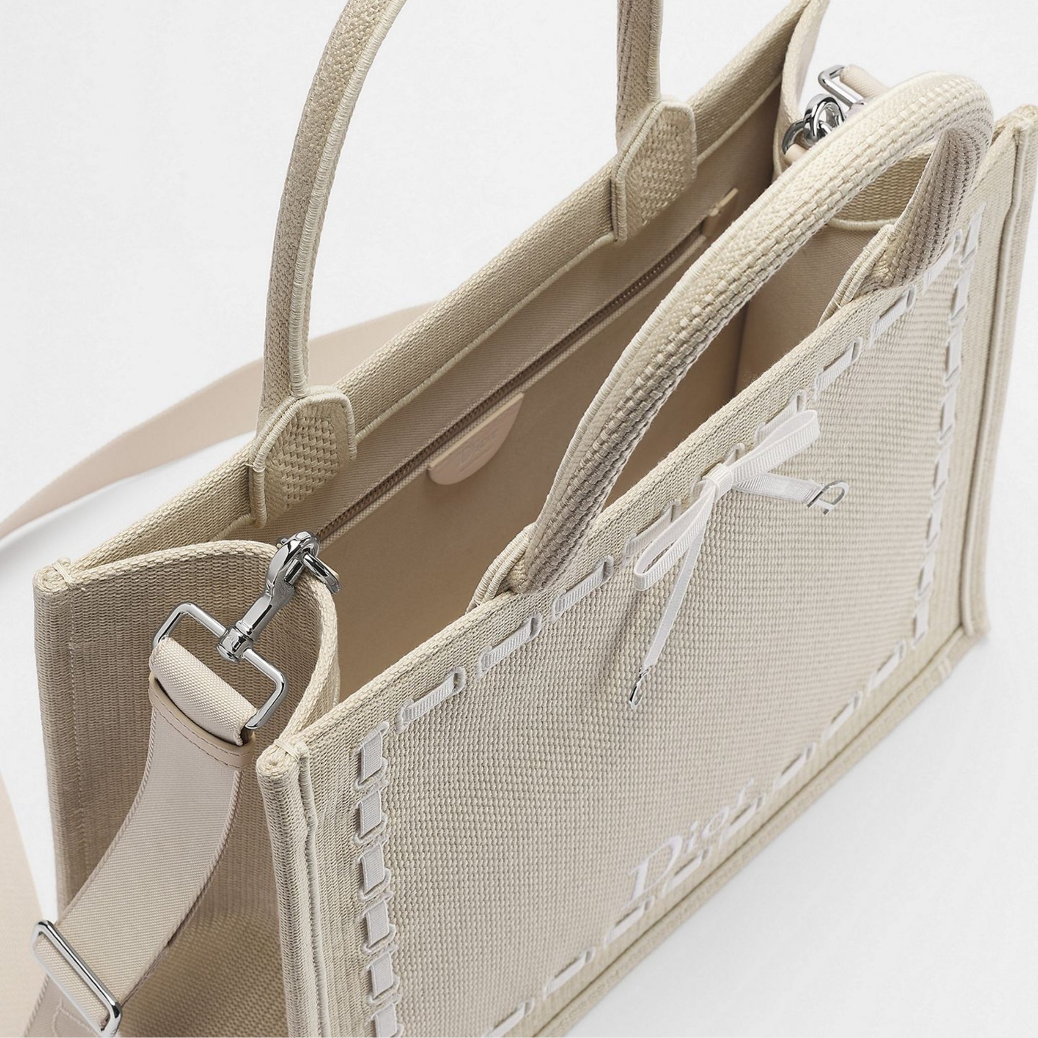 Medium Beige Embroidery and White Woven Grosgrain Ribbon