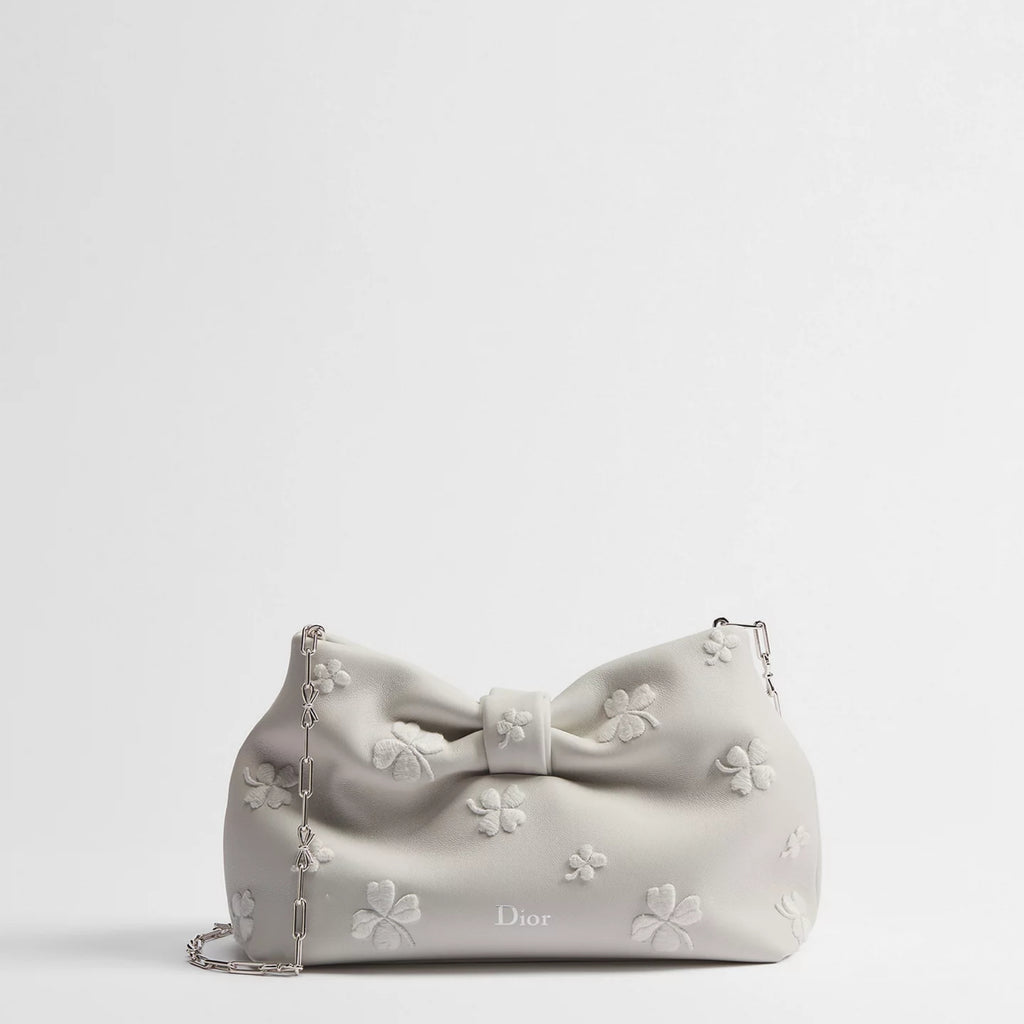 Small Dior Bow Bag White Dior Clover Embroidered Lambskin