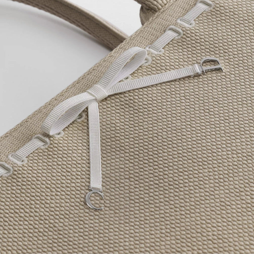 Medium Beige Embroidery and White Woven Grosgrain Ribbon