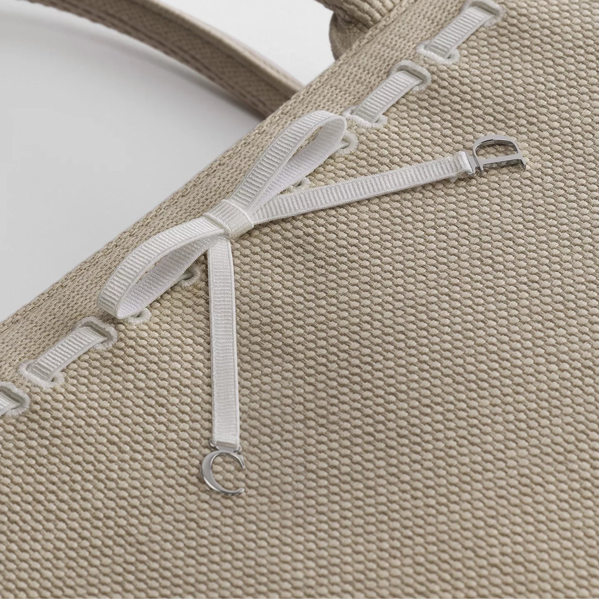Medium Beige Embroidery and White Woven Grosgrain Ribbon