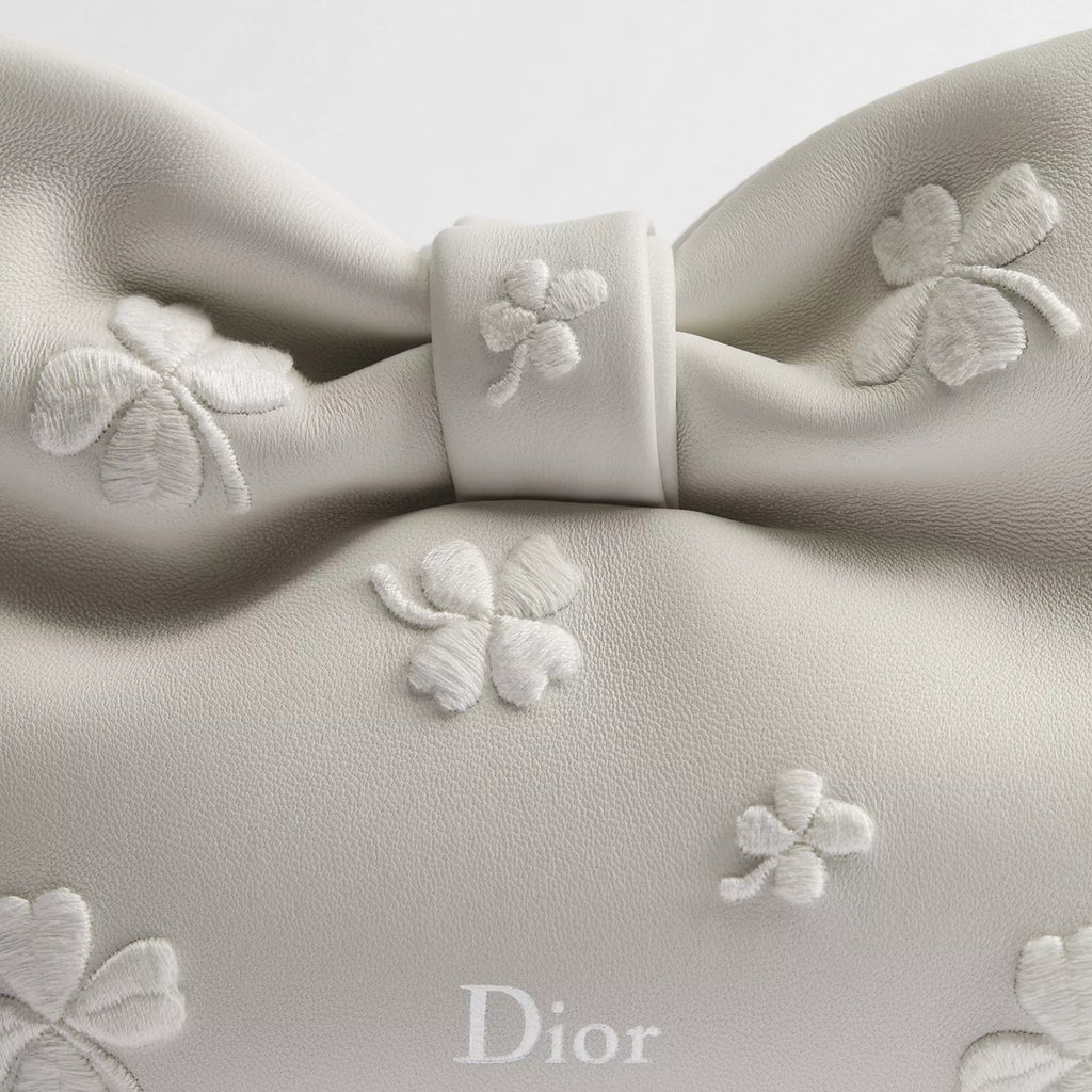 Small Dior Bow Bag White Dior Clover Embroidered Lambskin