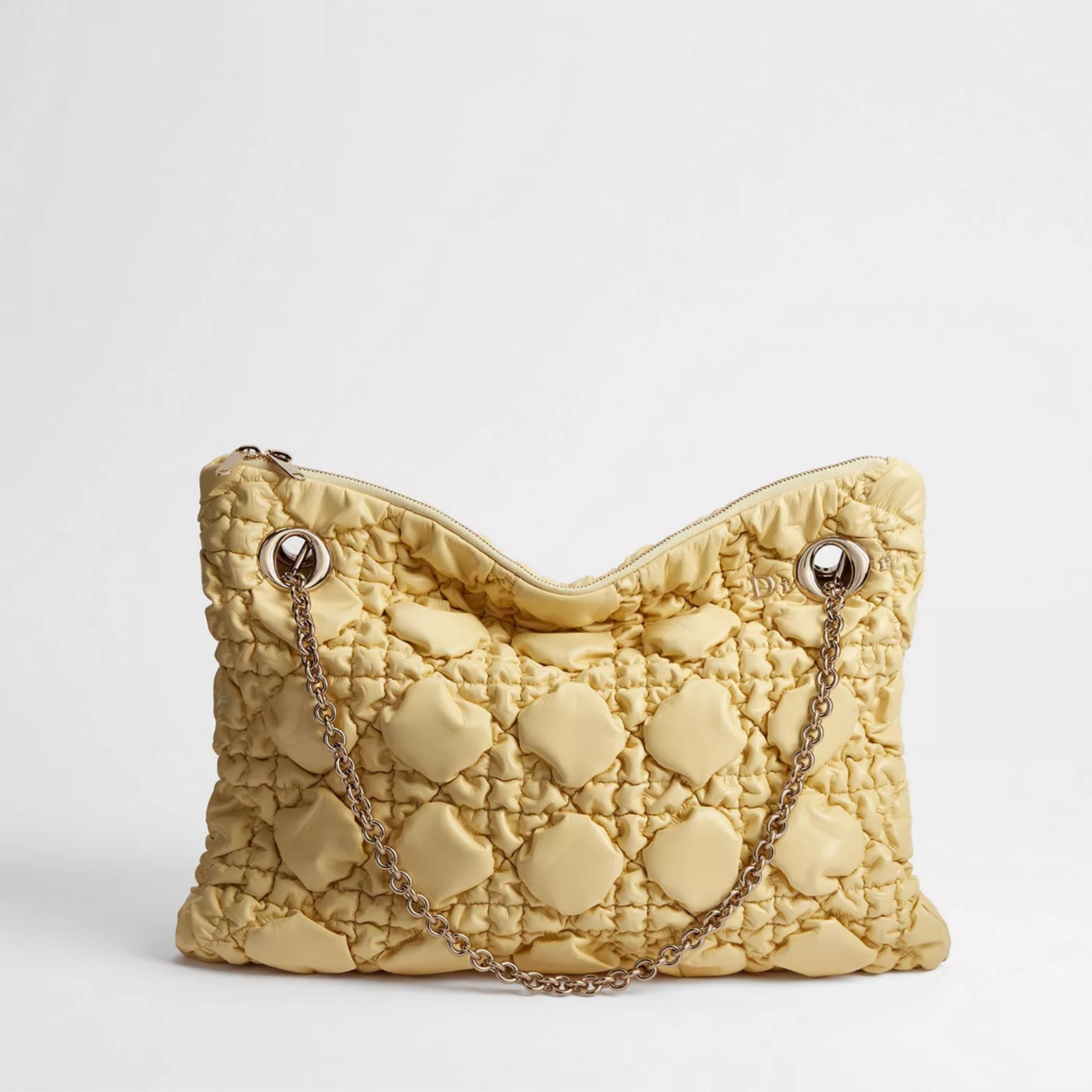 Medium Dior Crunchy Bag. Light Yellow Puffy Macrocannage Calfskin