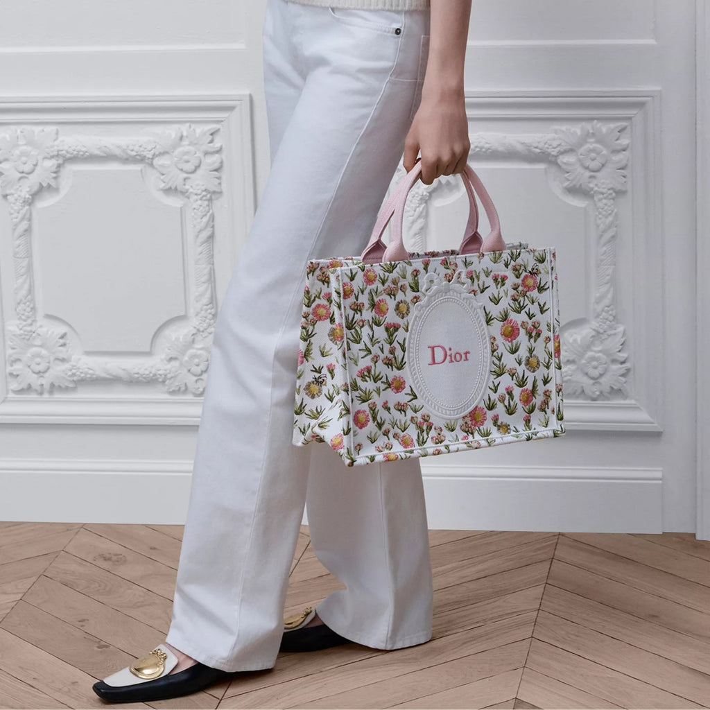 Medium White Multicolor Daisy Garden Embroidery with Dior Médaillon