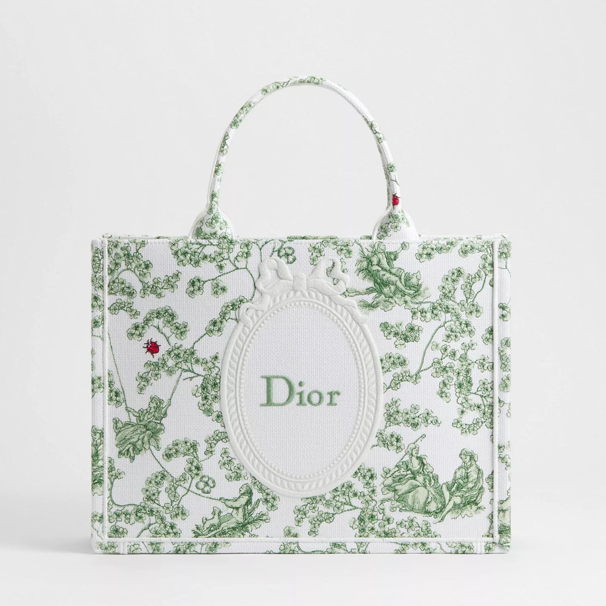 Medium Green Multicolor Toile de Jouy Clover Embroidery and White Dior Médaillon