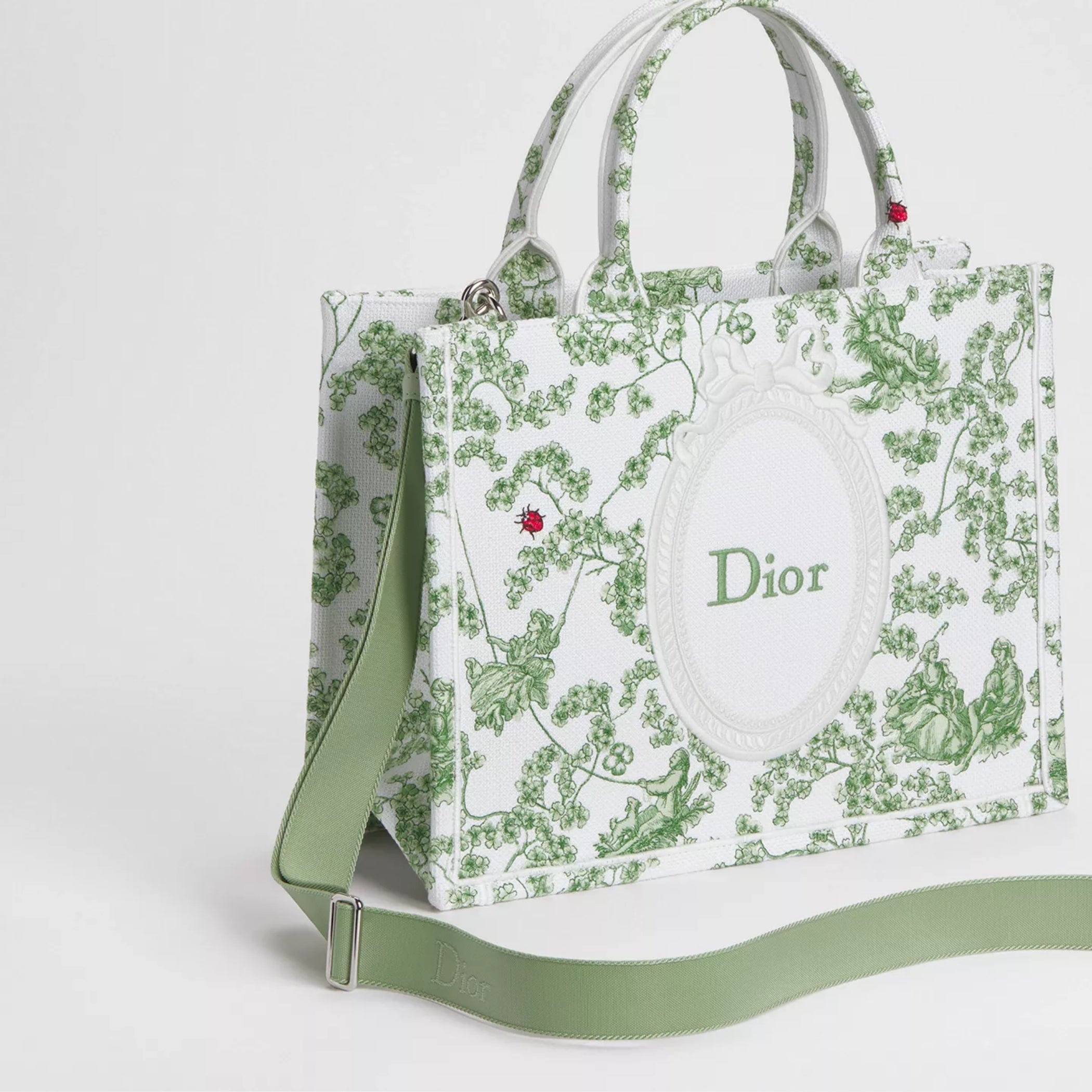 Medium Green Multicolor Toile de Jouy Clover Embroidery and White Dior Médaillon