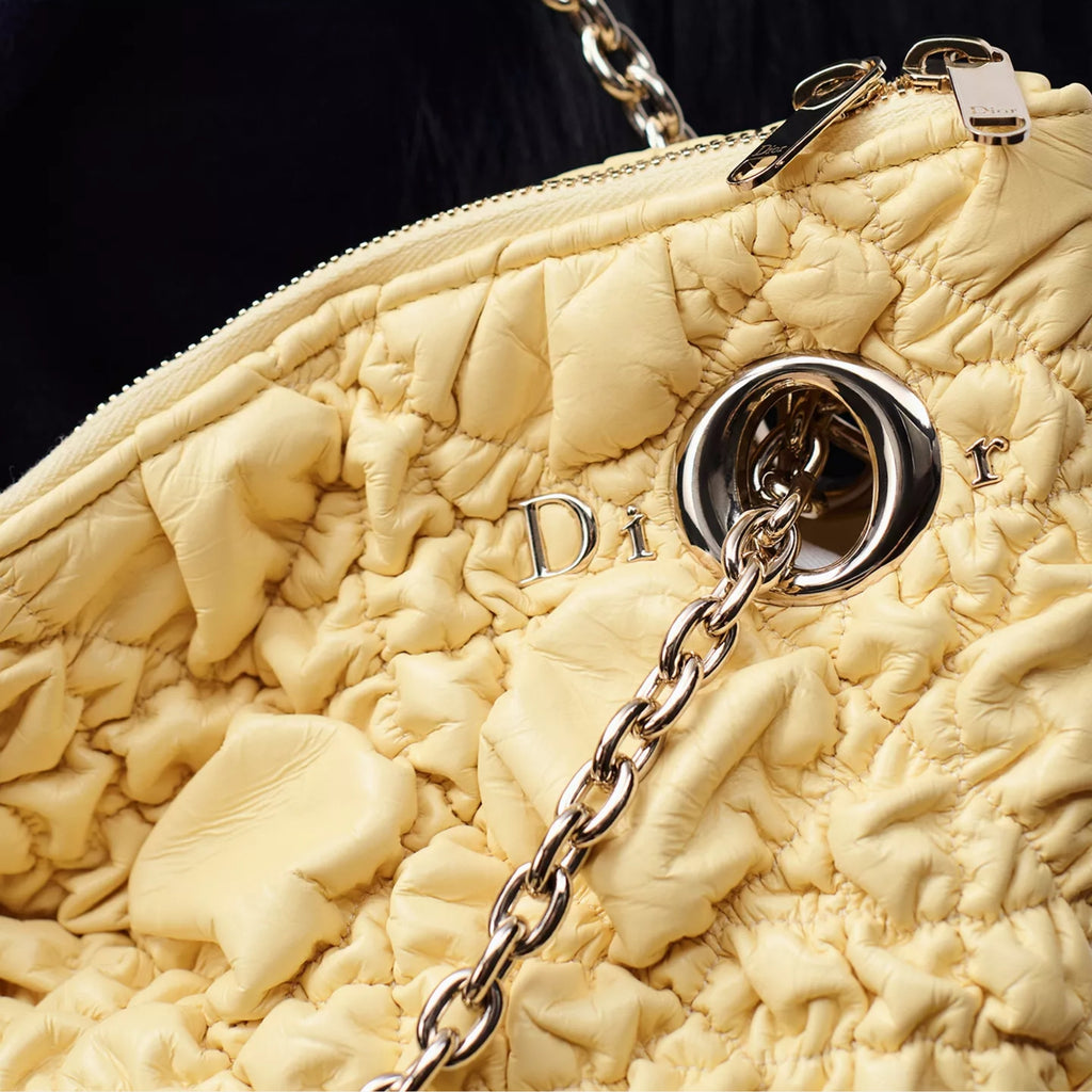 Medium Dior Crunchy Bag. Light Yellow Puffy Macrocannage Calfskin
