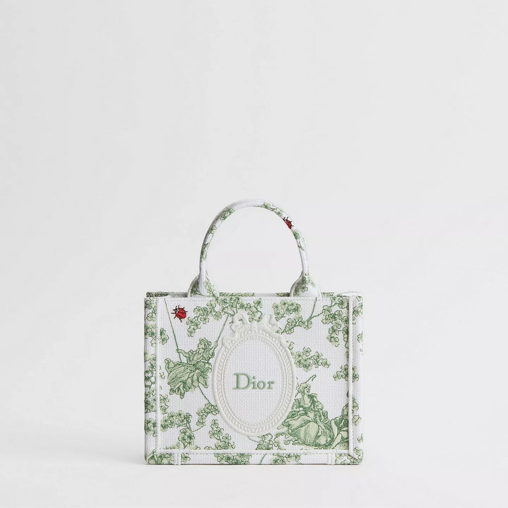 Mini Green and White Toile de Jouy Clover and Dior Médaillon Embroidery