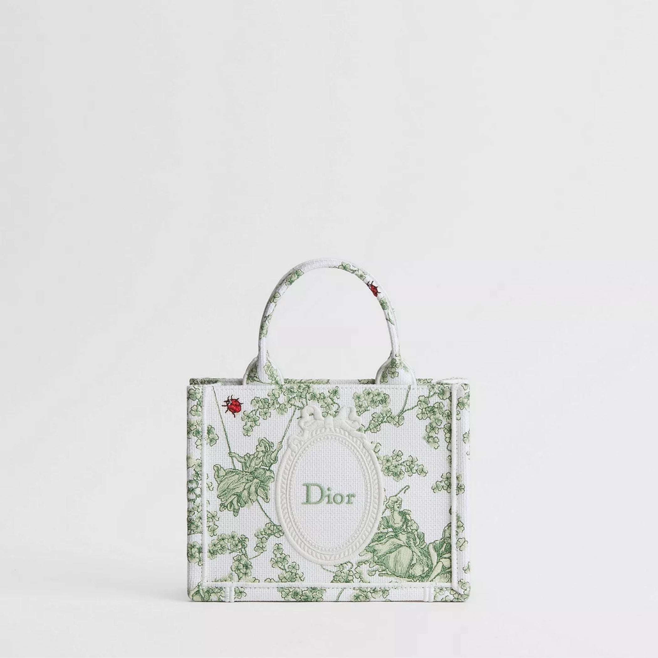 Mini Green and White Toile de Jouy Clover and Dior Médaillon Embroidery