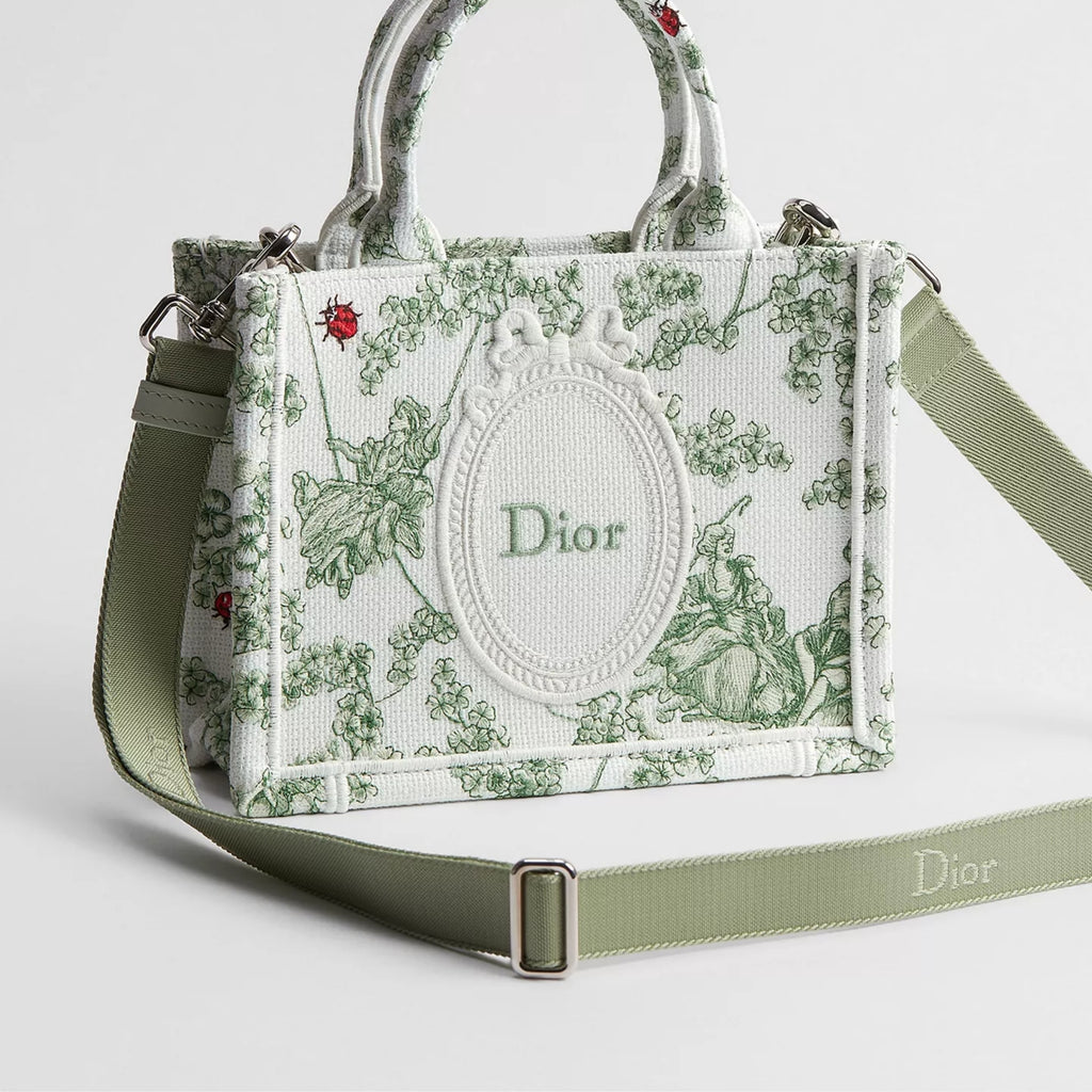 Mini Green and White Toile de Jouy Clover and Dior Médaillon Embroidery