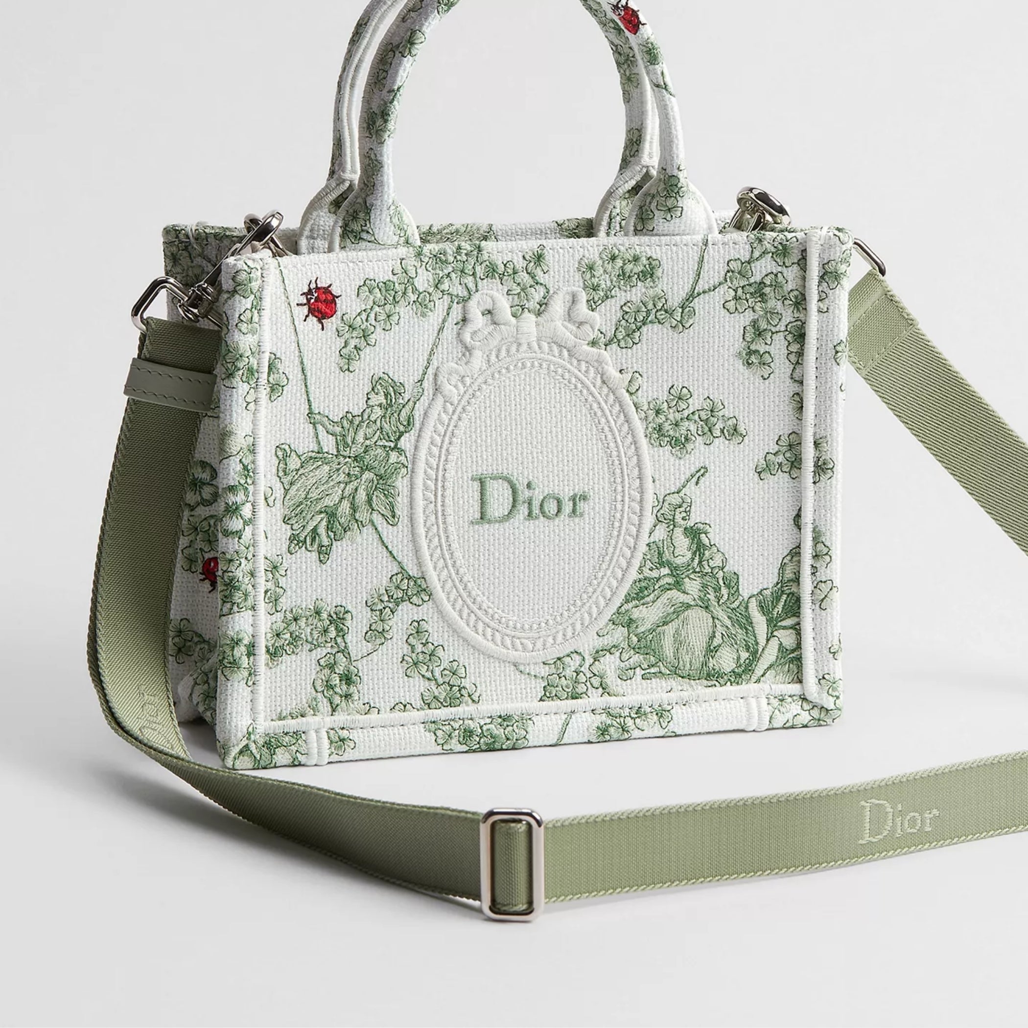 Mini Green and White Toile de Jouy Clover and Dior Médaillon Embroidery