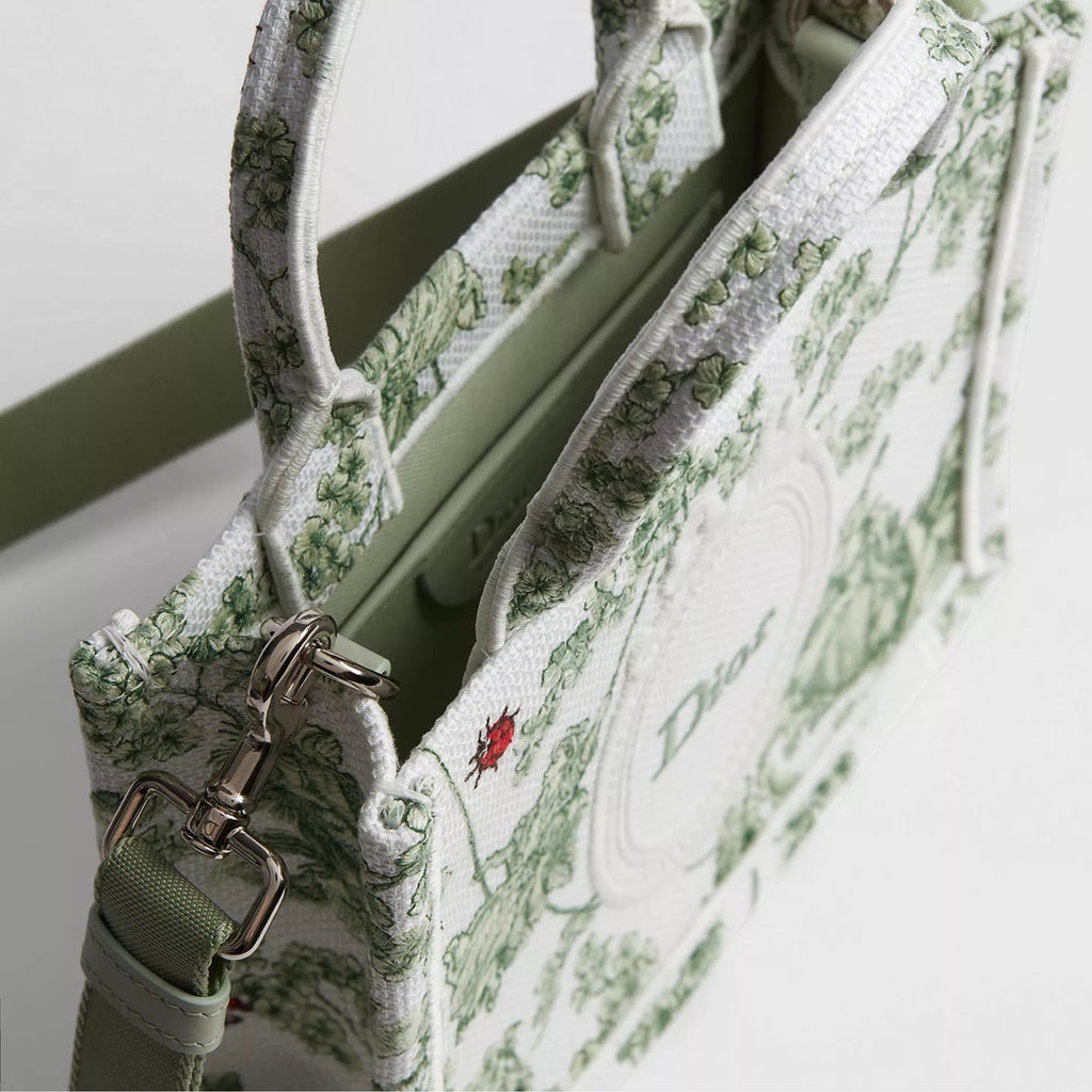 Mini Green and White Toile de Jouy Clover and Dior Médaillon Embroidery