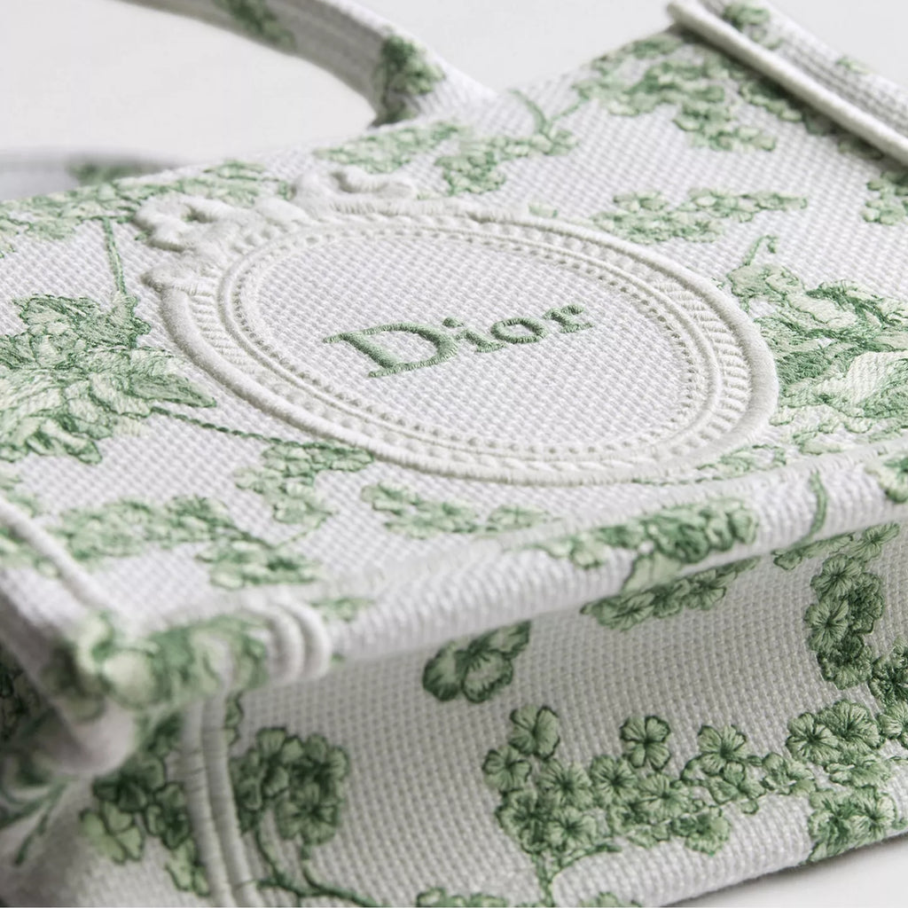 Mini Green and White Toile de Jouy Clover and Dior Médaillon Embroidery