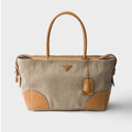 Large linen and leather tote bag