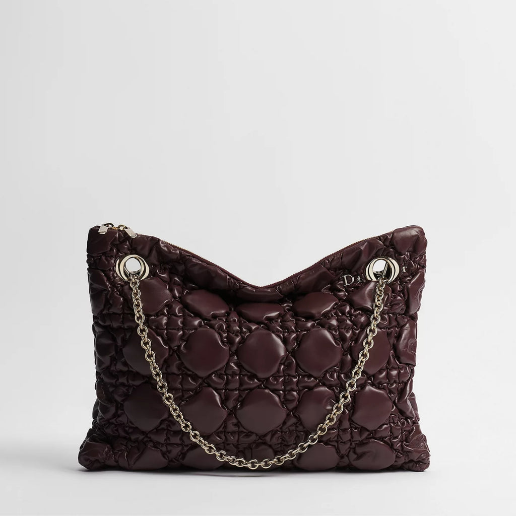 Medium Dior Crunchy Bag. Maroon Banner Puffy Macrocannage Calfskin