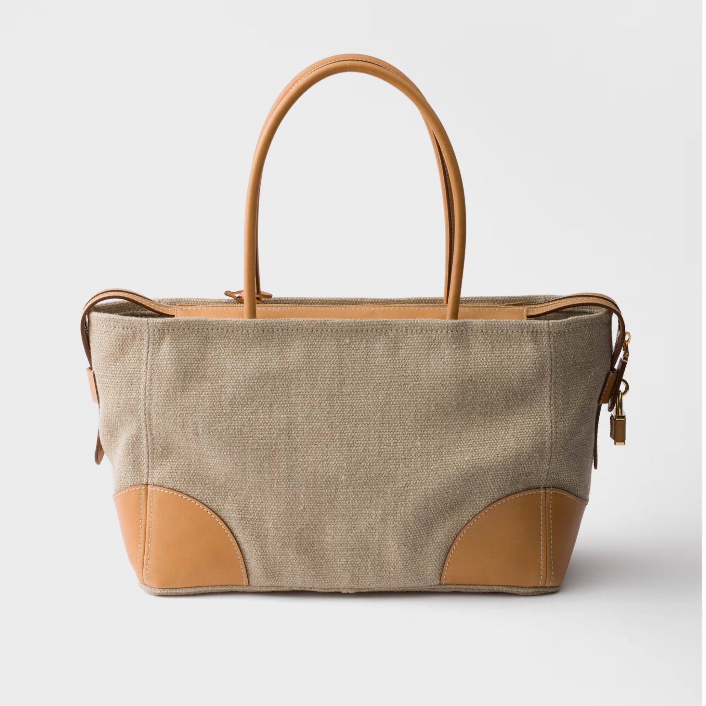 Large linen and leather tote bag
