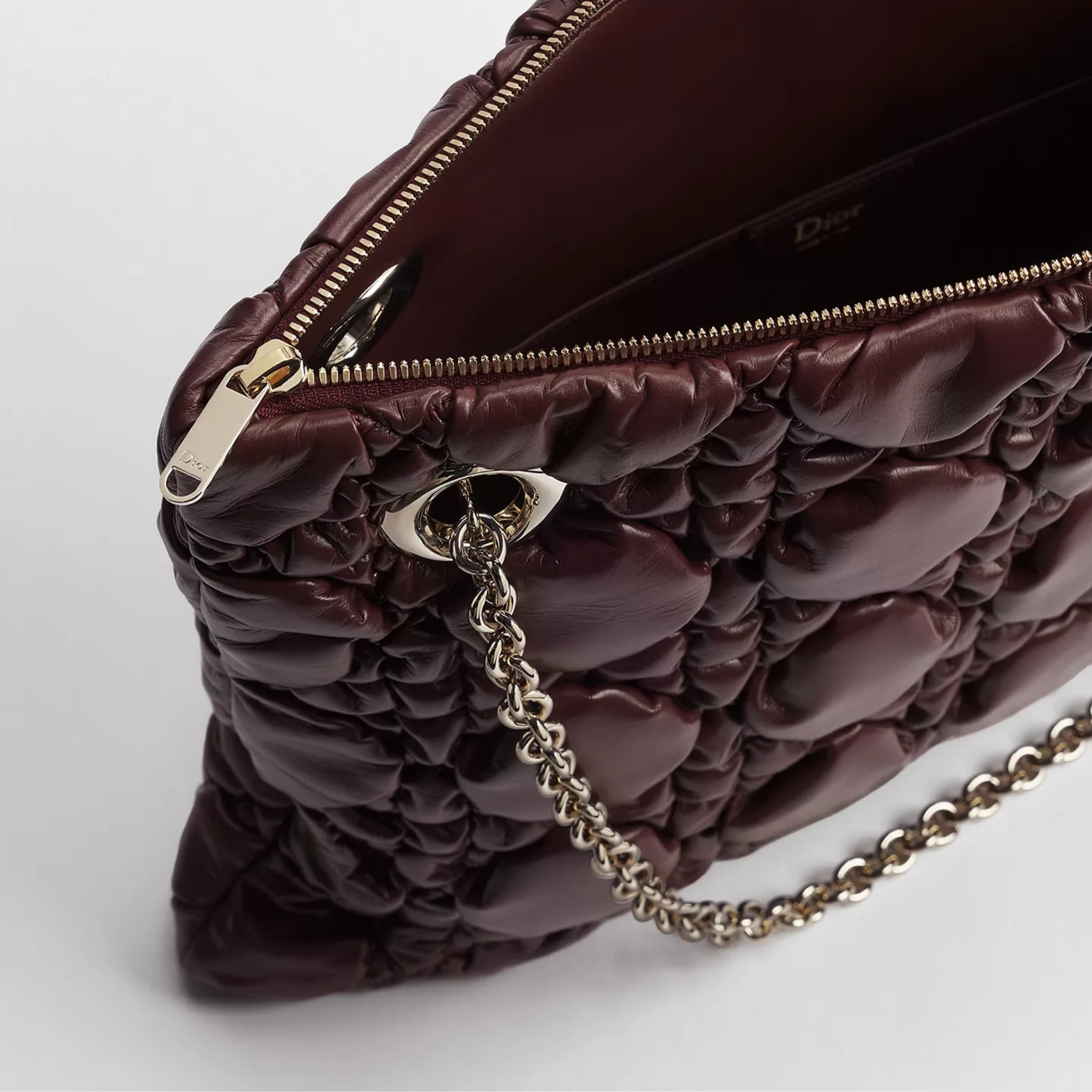 Medium Dior Crunchy Bag. Maroon Banner Puffy Macrocannage Calfskin