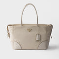 Large linen blend and leather tote bag
