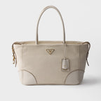 Large linen blend and leather tote bag