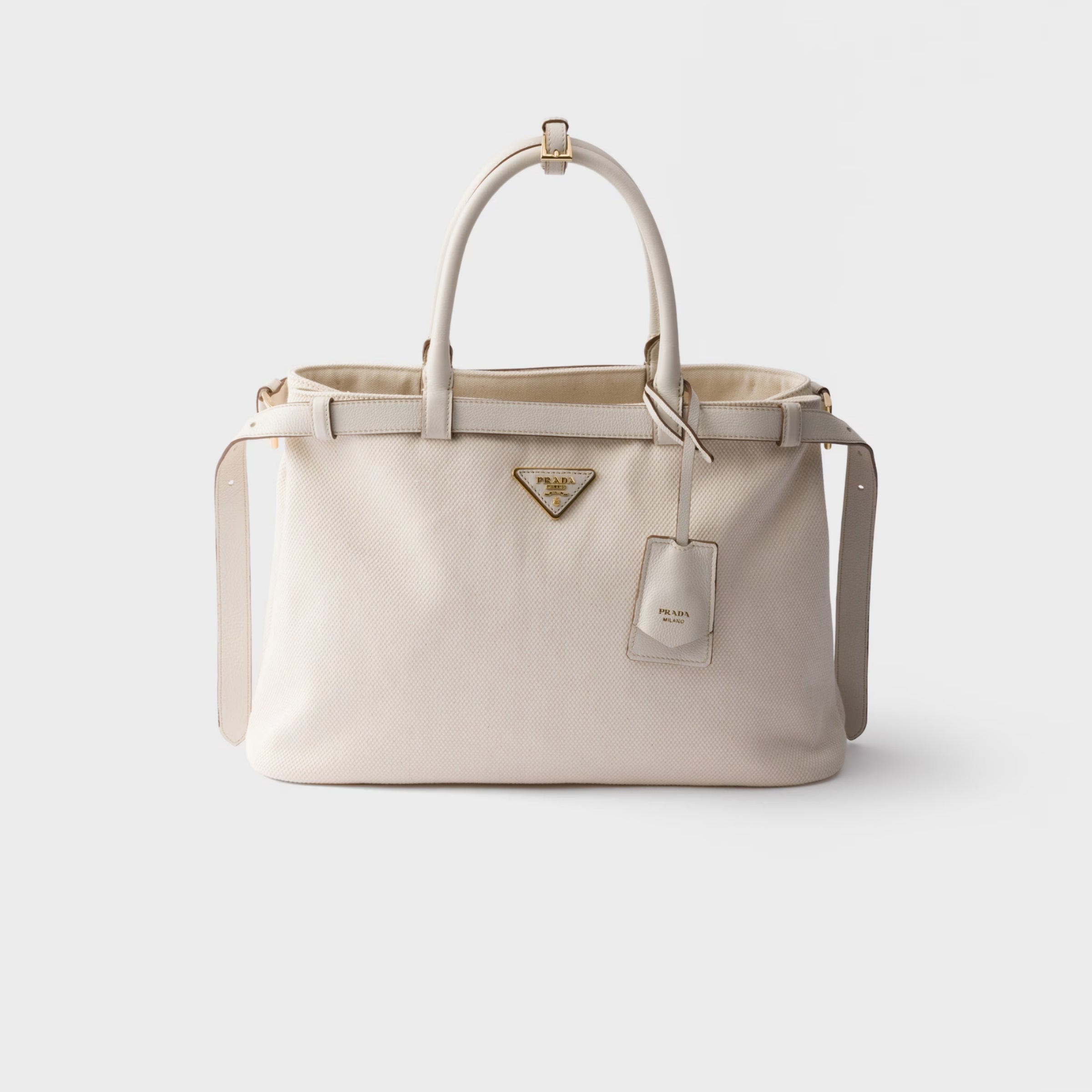 Prada Buckle medium cotton canvas and leather bag