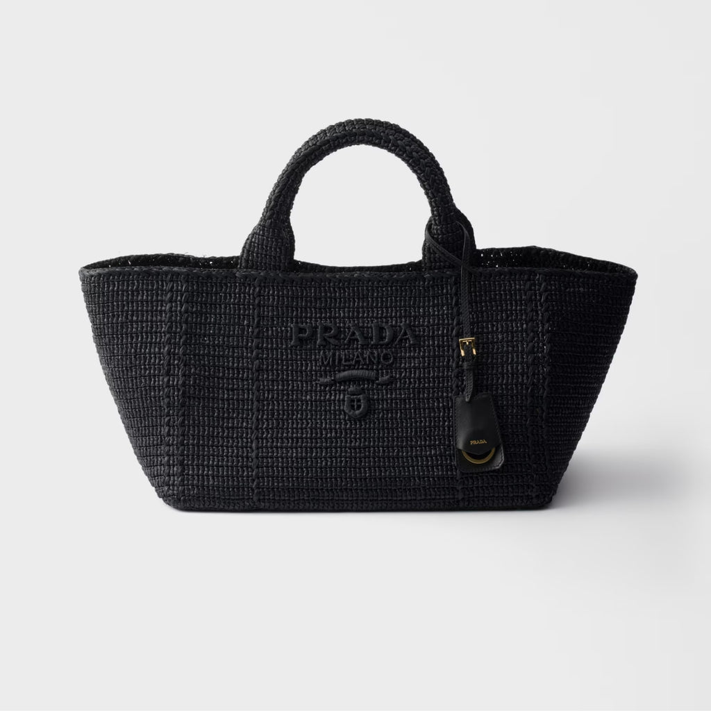 Large crochet tote bag with leather details