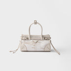 Prada Bonnie small printed linen and leather handbag