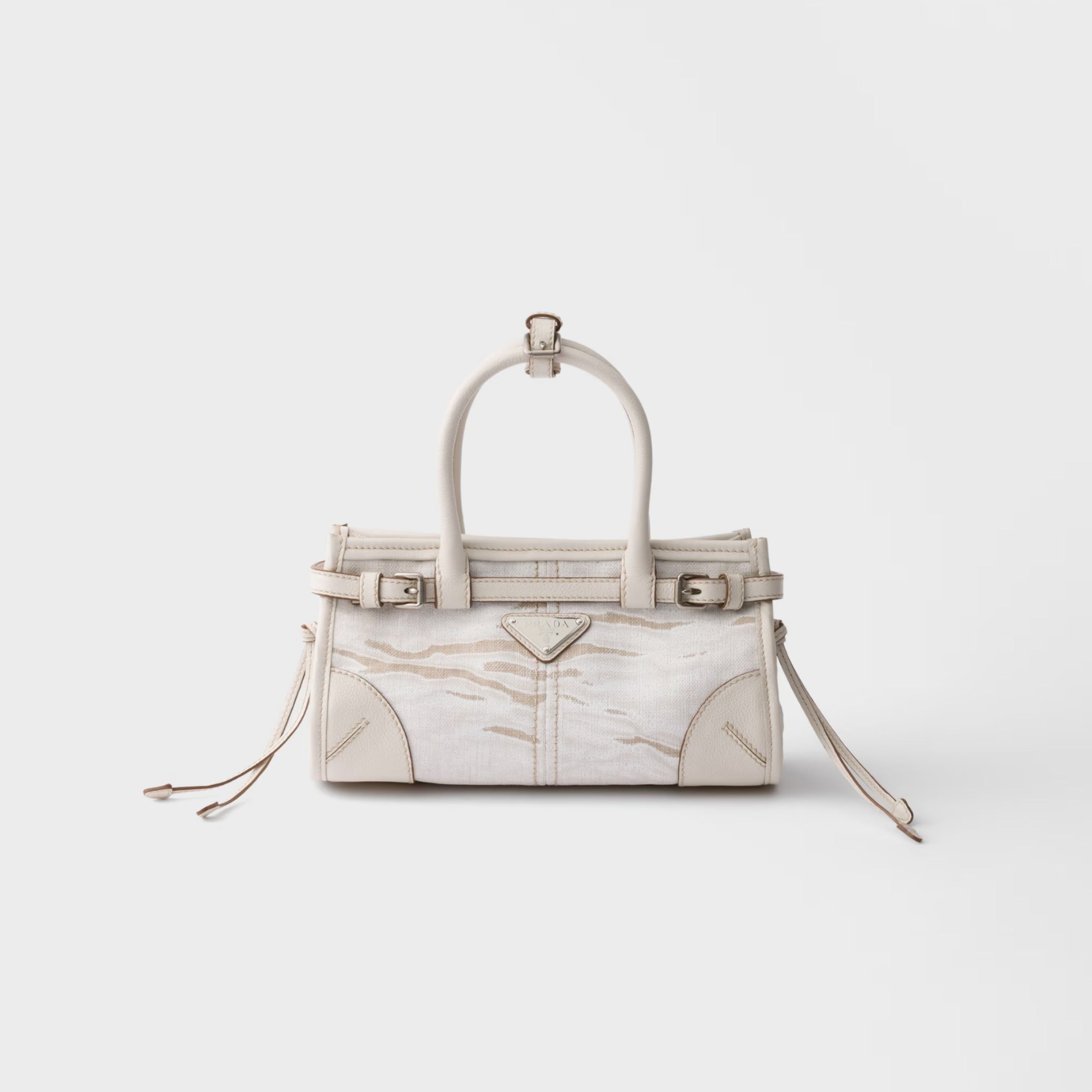 Prada Bonnie small printed linen and leather handbag