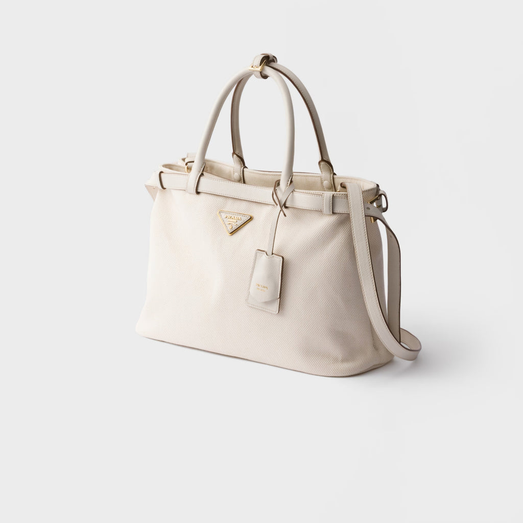 Prada Buckle medium cotton canvas and leather bag