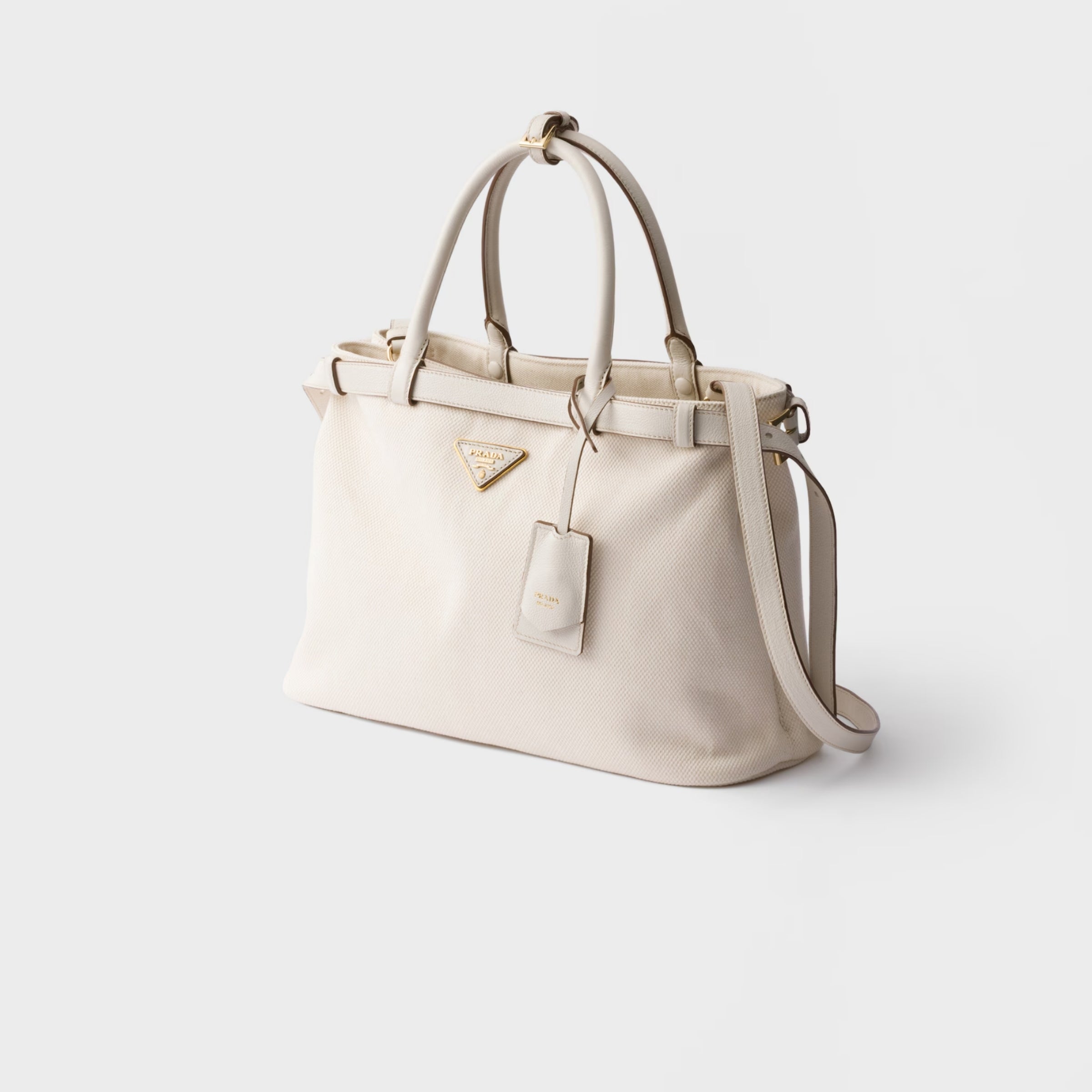 Prada Buckle medium cotton canvas and leather bag