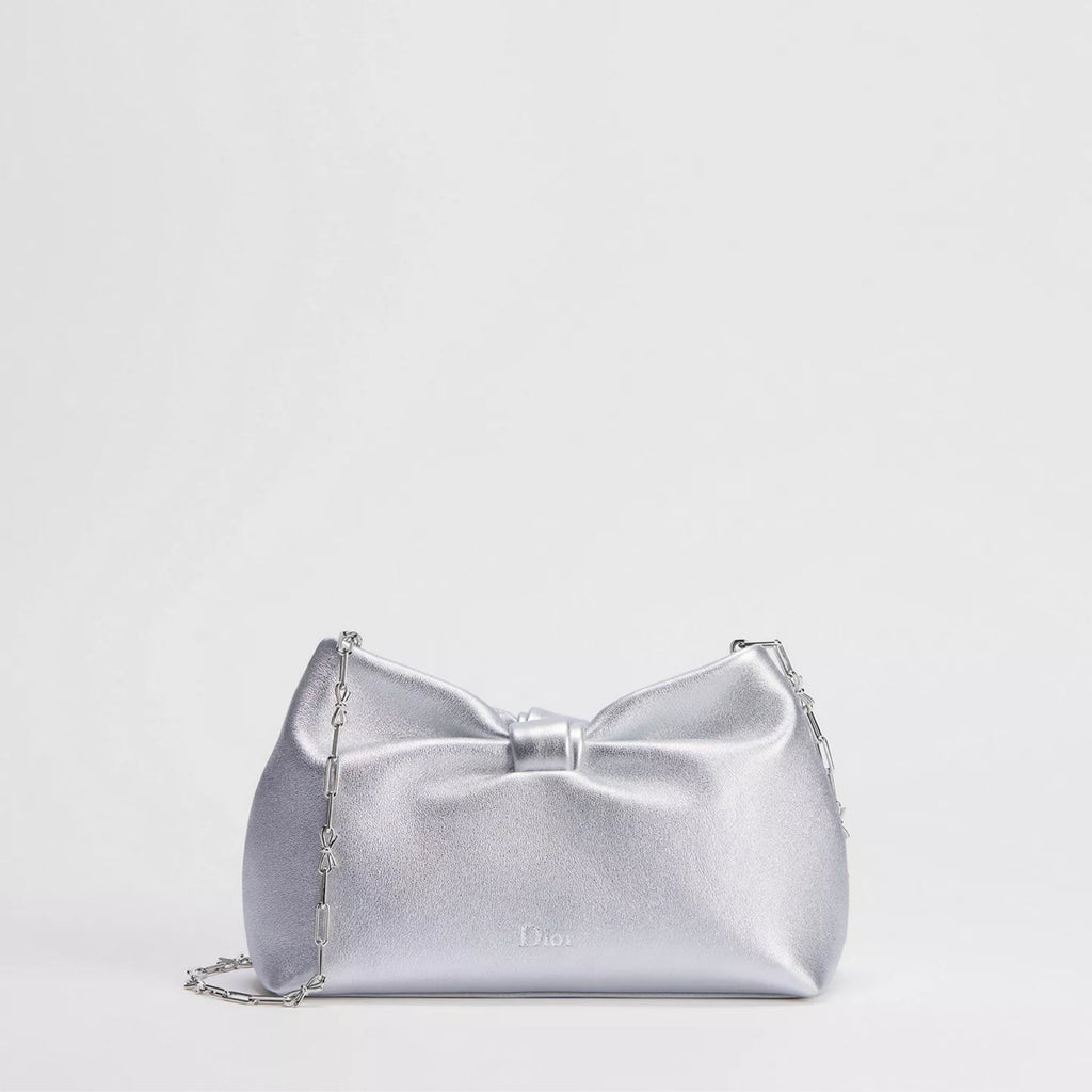 Dior Or Small Dior Bow Bag Silver-Tone Laminated Lambskin