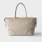 Large linen blend and leather tote bag